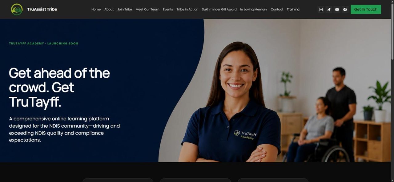 TruAssist Tribe website for TruTayff Academy